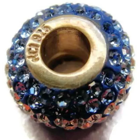 Bead Spacer Blue White Simulated Cubic Zirconia Vintage Sterling Silver 925 - Picture 4 of 10